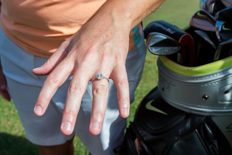 Ashleigh Simon shows off her engagement ring on Saturday at the Dubai Ladies Masters. Tristan Jones / European Tour