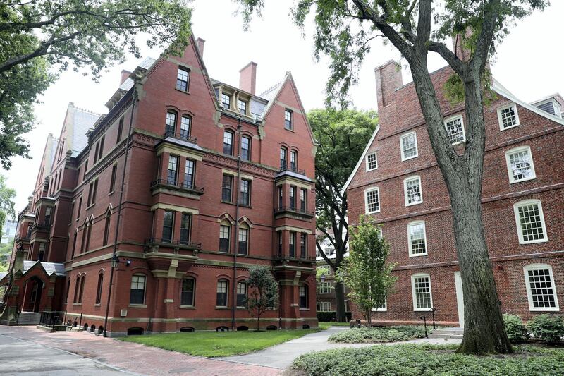 CAMBRIDGE, MASSACHUSETTS - JULY 08: A view of Harvard Yard on the campus of Harvard University on July 08, 2020 in Cambridge, Massachusetts. Harvard and Massachusetts Institute of Technology have sued the Trump administration for its decision to strip international college students of their visas if all of their courses are held online.   Maddie Meyer/Getty Images/AFP