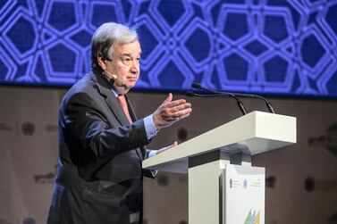 António Guterres, Secretary-General of the United Nations, speaks at the Abu Dhabi Climate Meeting. Victor Besa / The National 