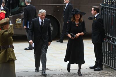 Carole and Michael Middleton arrive at Westminster Abbey for the state funeral of Queen Elizabeth II. AFP
