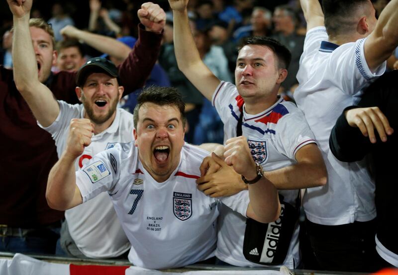 England fans celebrate a goal scored by Jesse Lingard that is later disallowed. Action Images via Reuters