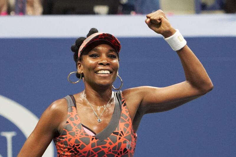 TOPSHOT - Venus Williams of the US celebrates after defeating Czech Republic's Petra Kvitova during their 2017 US Open Women's Singles Quarterfinal match at the USTA Billie Jean King National Tennis Center in New York on September 5, 2017.
Seven-time Grand Slam champion Venus Williams became the oldest Grand Slam semi-finalist since 1994 at age 37 by defeating two-time Wimbledon champion Petra Kvitova 6-3, 3-6, 7-6 (7/2).  / AFP PHOTO / Don EMMERT