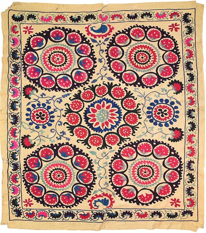 An antique Suzani textile from Uzbekistan circa 1910. Courtesy Estuary Auctions