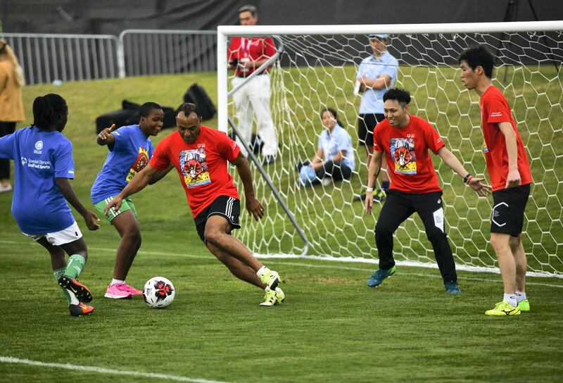 Abu Dhabi, United Arab Emirates - Marcos Evangelista de Morais known as Cafu plays at the Unified Sports Experience at Zayed Sports City. Khushnum Bhandari for The National
