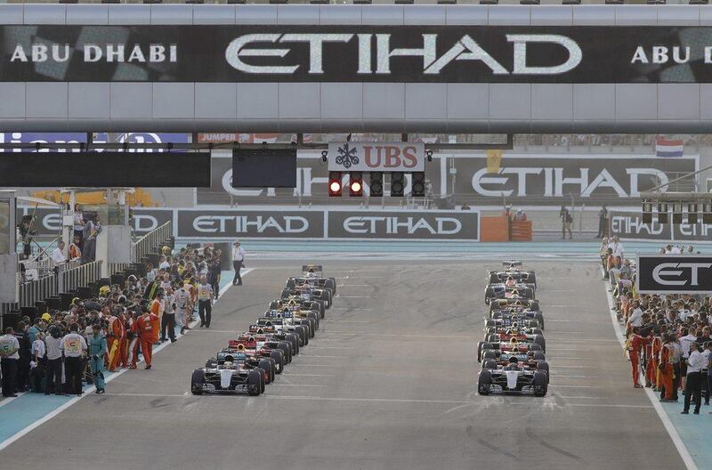 The lights count down the start of the Abu Dhabi Grand Prix. Valdrin Xhmeaj / EPA