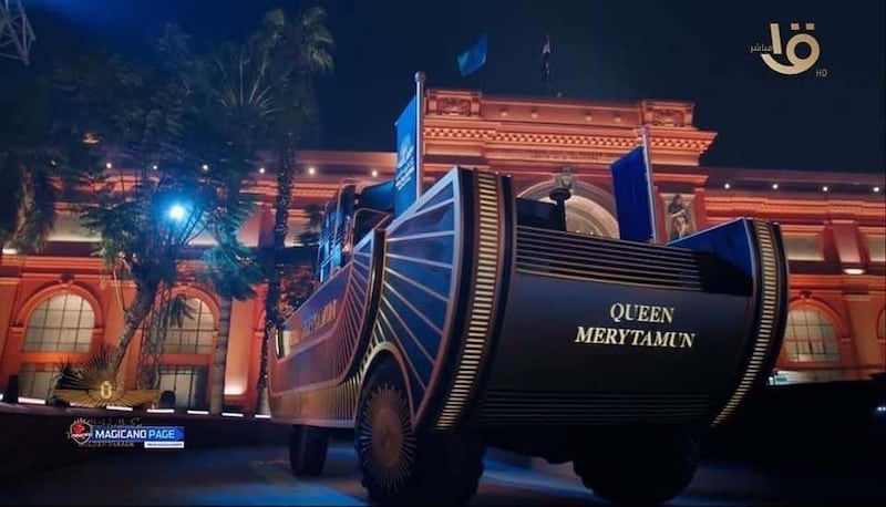 Pharaoh's car designed by Mohamed Attia, the production designer behind Egypt’s Pharaohs Golden Parade. Courtesy Mohamed Attia