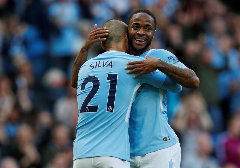 Right midfield: Raheem Sterling (Manchester City) – Scored one and got two assists as Manchester City ran riot against Stoke. Only one player has more league goals. Andrew Yates / Reuters