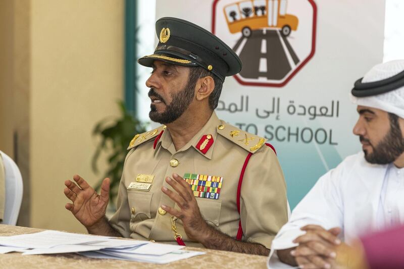 DUBAI, UNITED ARAB EMIRATES. 30 AUGUST 2018. Press conference organised by Dubai Traffic Police, the Federal Traffic Council and the Ministry of Interior about back to-school traffic. Eng. Mohammed Saif AlZafeen leads the press conference. (Photo: Antonie Robertson/The National) Journalist: Nawal Al Ramahi. Section: National.