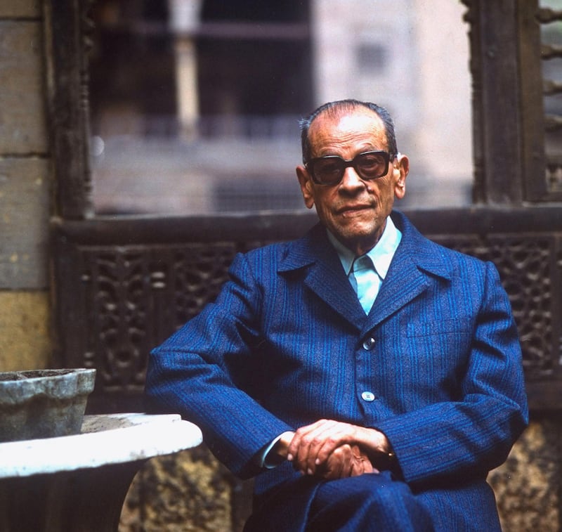 1988 Nobel Prize winning author Naguib Mahfouz at old Arab courtyard home, Beit al-Suhaymi, in Gamaliya quarter where he grew up.  (Photo by Barry Iverson/The LIFE Images Collection/Getty Images)