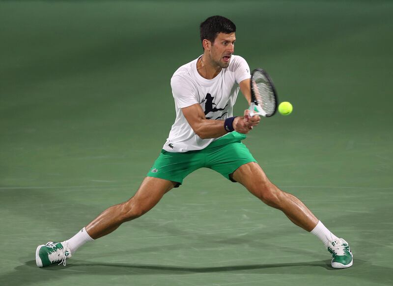 Novak Djokovic during a training session ahead of the Dubai Duty Free Tennis Championships. EPA