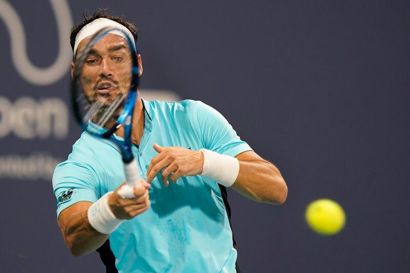 Italy's Fabio Fognini during his match against Sebastian Korda, of the United States, at the Miami Open on Saturday, March 27. Korda won the match 1-6, 6-4, 6-2. AP