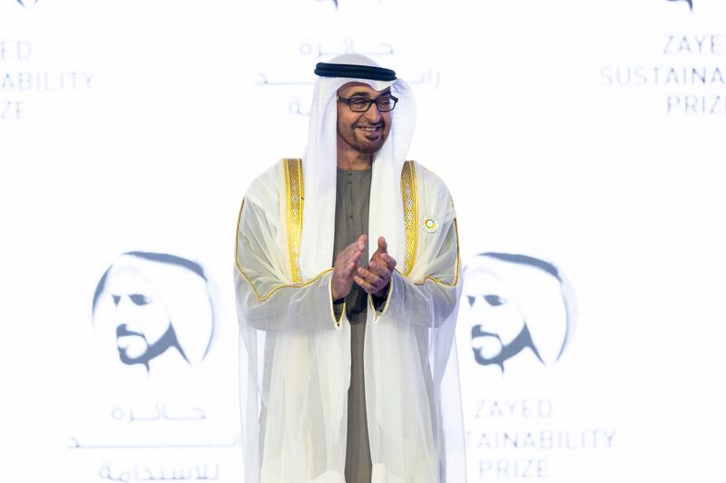 President Sheikh Mohamed bin Zayed at the 2023 Zayed Sustainability Prize ceremony in January. Photo: Presidential Court