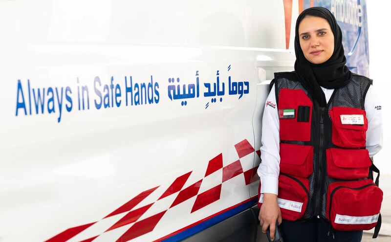 Dubai air ambulance paramedic Hamda Al Hammadi returned to duties on the ground to help the country in the fight against Covid-19. Courtesy: Frontline Heroes Office 