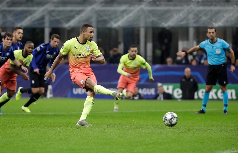 Manchester City's Gabriel Jesus misses a penalty. AP