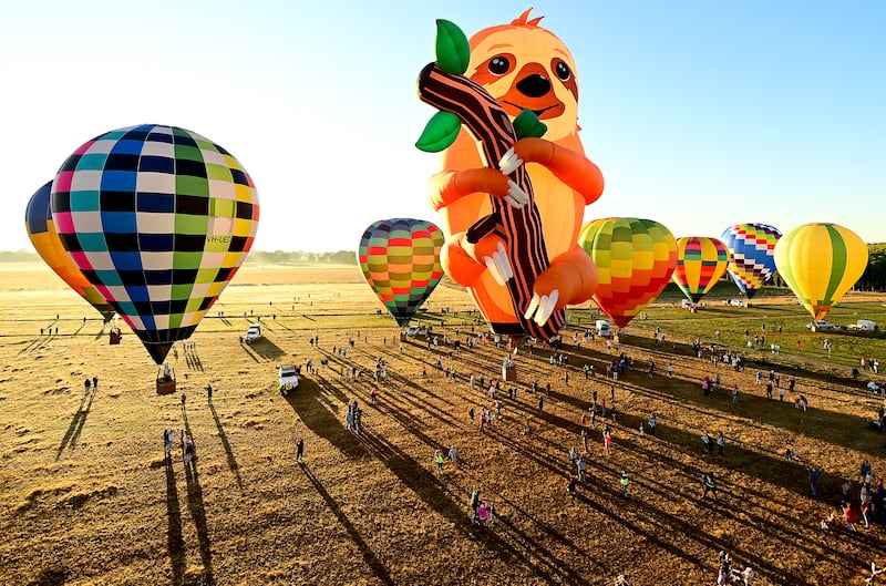 Hot air balloons take flight in Wangaratta, Australia, during the King Valley Balloon Fiesta. Getty Images