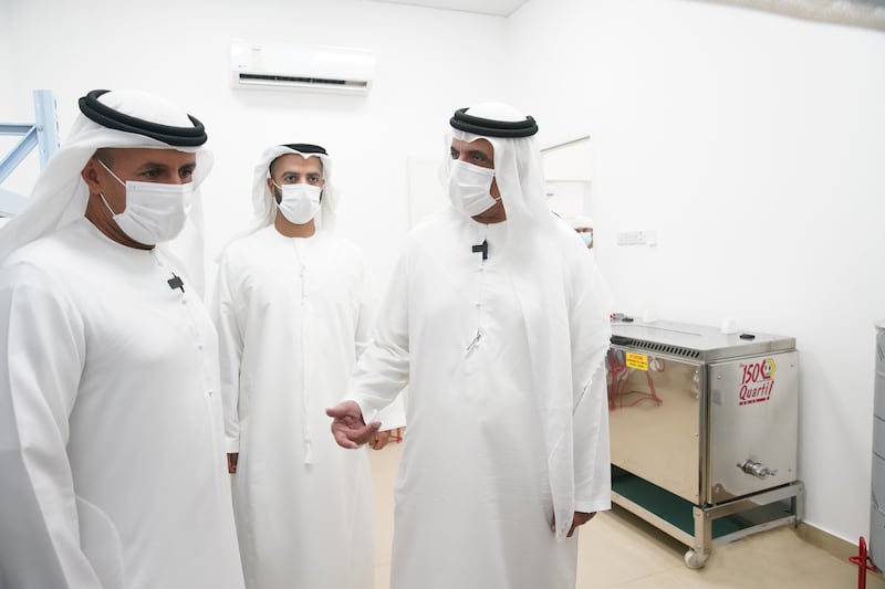 Ras Al Khaimah Ruler Sheikh Saud bin Saqr visits an olive oil producer to witness the farming and processing of olives into olive oil. Photo: RAK Government Media Office