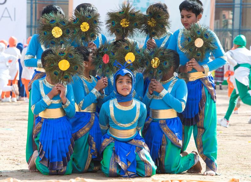 Dubai, United Arab Emirates - Students from Indian schools performing for India Republic Day event at the Indian High School in Oud Mehta.  Leslie Pableo for The National