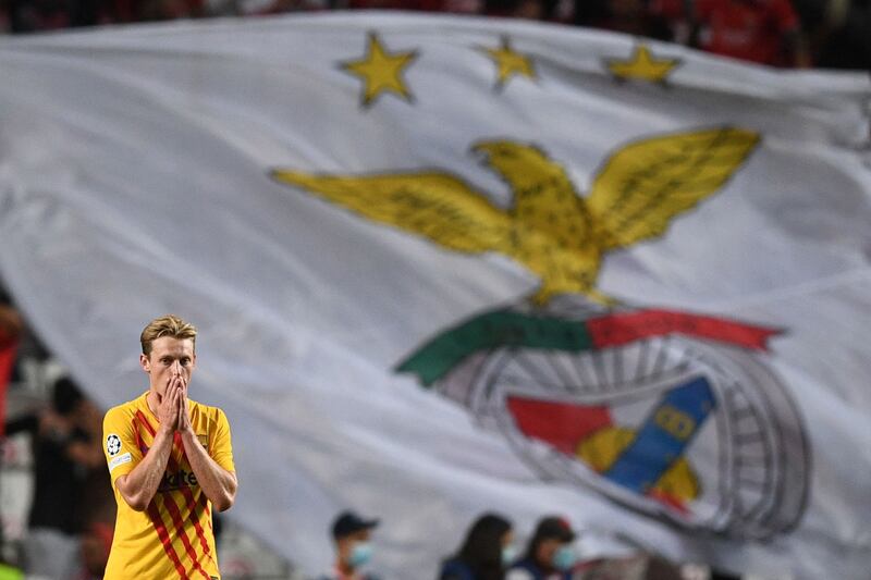 Barcelona's Frenkie De Jong during the defeat in Lisbon. AFP