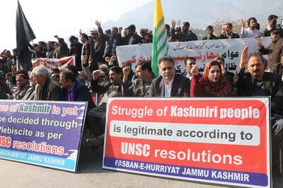 Kashmiris in Muzaffarabad, Pakistan-administered Kashmir, protest on Wednesday against the Indian Supreme Court decision on Indian Kashmir special status. EPA