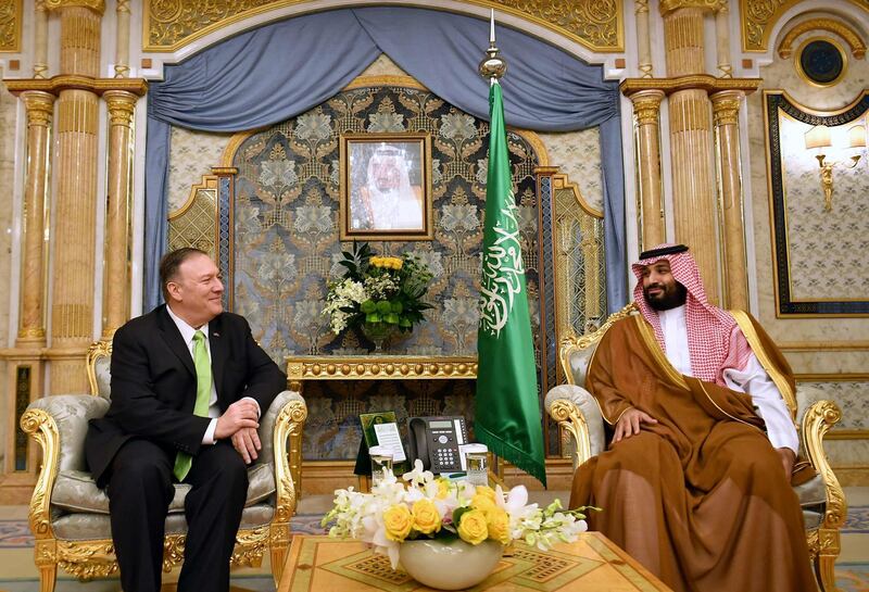 US Secretary of State Mike Pompeo takes part in a meeting with Saudi Arabia's Crown Prince Mohammed bin Salman in Jeddah, Saudi Arabia.  AFP