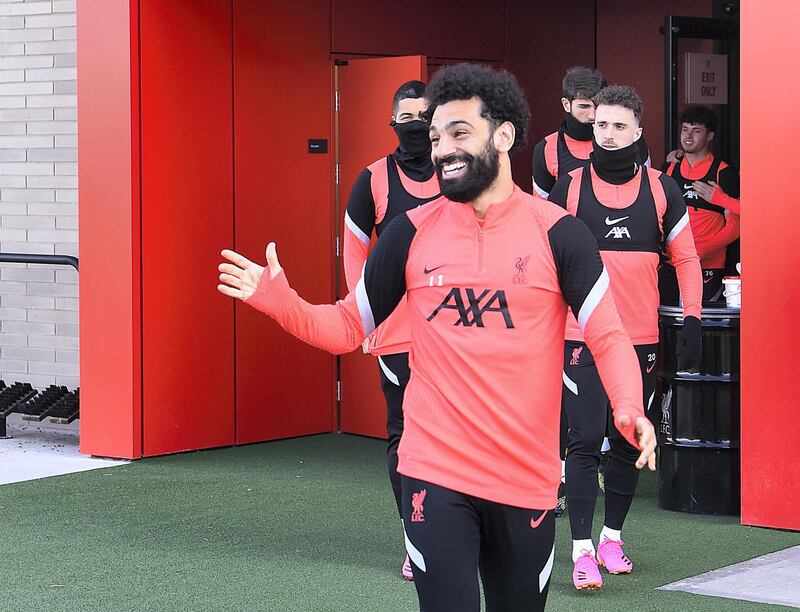 KIRKBY, ENGLAND - APRIL 13: (THE SUN OUT. THE SUN ON SUNDAY OUT) Mohamed Salah of Liverpool during a training session at AXA Training Centre on April 13, 2021 in Kirkby, England. (Photo by John Powell/Liverpool FC via Getty Images)