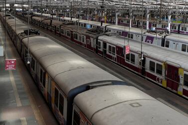 Trains parked at Chhatrapati Shivaji Maharaj Terminus in Mumbai after India's rail services were suspended as part of national lockdown to prevent the spread of coronavirus. AP