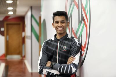 Abu Dhabi, United Arab Emirates - January 29, 2019: Flag bearer Ezekiel Vaz at the Asian Cup 2019. Tuesday, January 29th, 2019 at Mohamed Bin Zayed Stadium Stadium, Abu Dhabi. Chris Whiteoak/The National