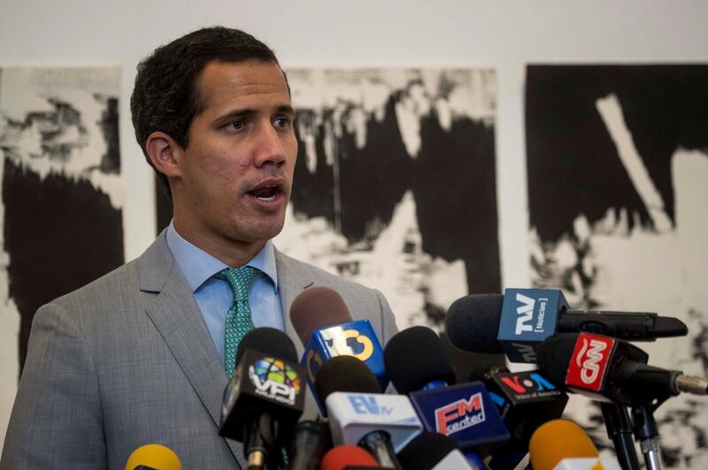 epa07675977 The head of the Venezuelan Parliament, Juan Guaido, participates in an event at the Metropolitan University, in Caracas, Venezuela, 26 June 2019.  EPA/Miguel GutiÃ©rrez