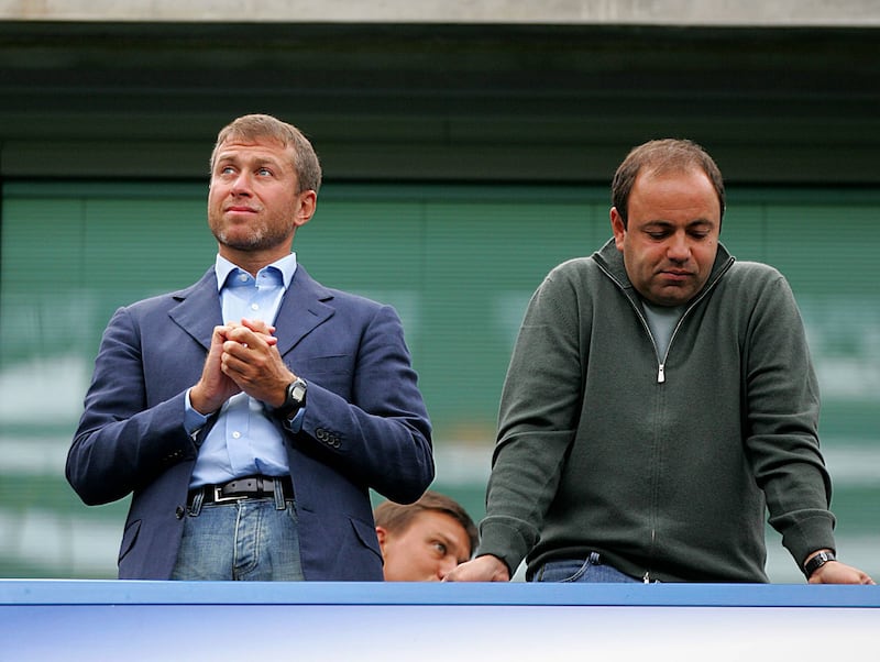 Chelsea owner Roman Abramovich with Eugene Shvidler. Getty