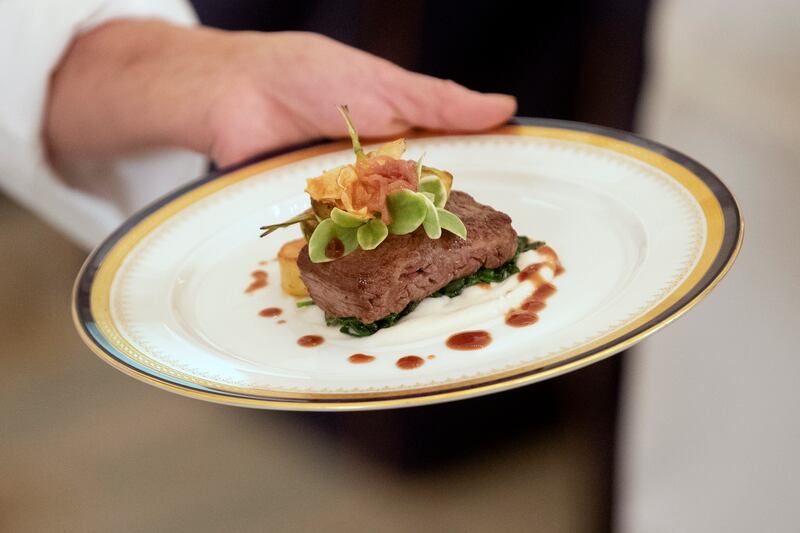 Ms Comerford presents calotte of beef, which will be served to President Joe Biden and French President Emmanuel Macron at the White House. EPA