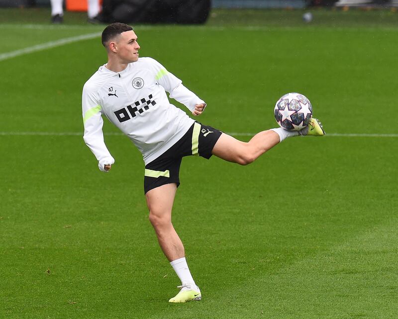 City's Phil Foden during training in Manchester. EPA