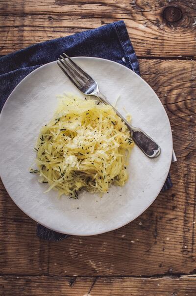 Spaghetti squash 'pasta' with parmesan and rosemary. Photo by Scott Price