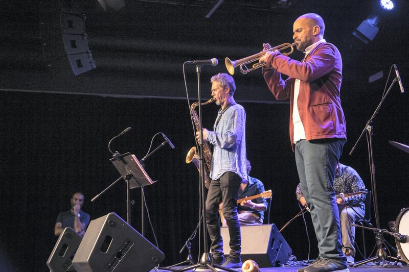 Arab-American musician Amir Saffar performing in a jazz concert at the A.M. Qattan Foundation Cultural Centre, Ramallah, in 2019. Courtesy A.M. Qattan Foundation