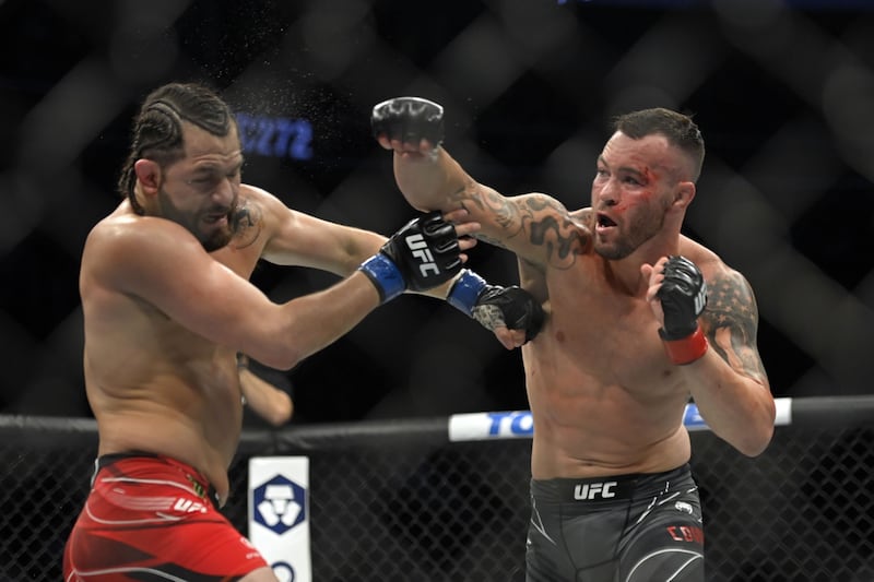 Colby Covington punches Jorge Masvidal during their welterweight fight at UFC 272 at T-Mobile Arena in Las Vegas, Nevada. Getty Images