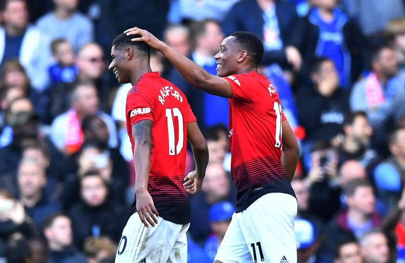 Marcus Rashford, left, helped assist Anthony Martial for one of his goals in a 2-2 draw against Chelsea. Reuters