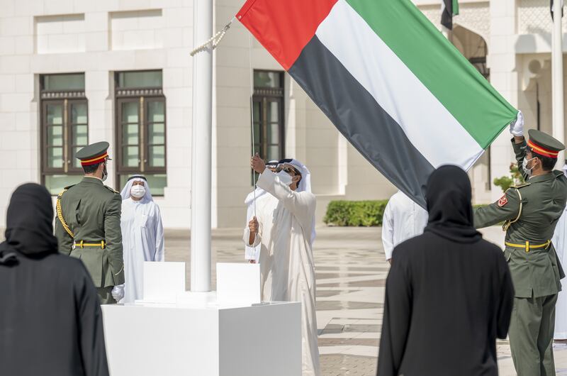 Sheikh Mansour bin Zayed, Deputy Prime Minister and Minister of Presidential Affairs, at the Flag Day ceremony at Qasr Al Watan, Abu Dhabi. Hamad Al Kaabi / Ministry of Presidential Affairs