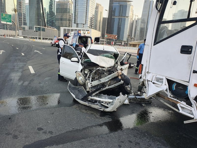 One person died and 5 others were injured in separate traffic accidents during the weekend in Dubai. Courtesy Dubai Police