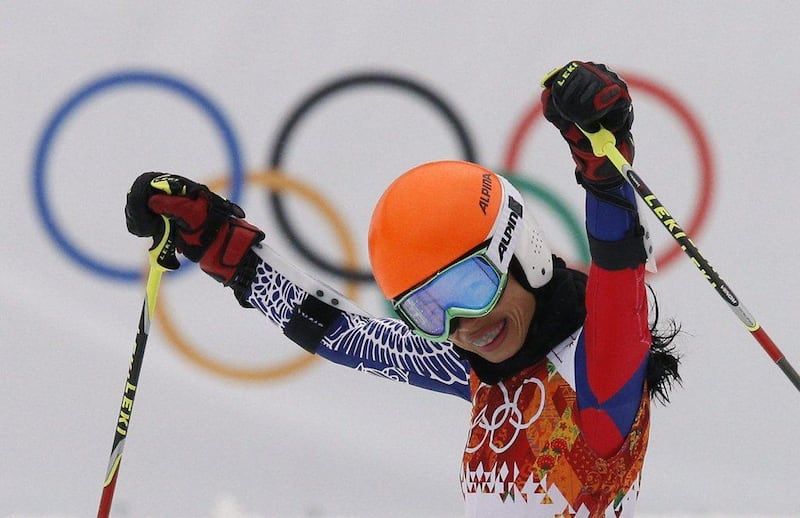 Violinist Vanessa-Mae shown on February 18, 2014 after completing the first run in the women's giant slalom at the 2014 Sochi Winter Olympics. Christopher Ena / AP 