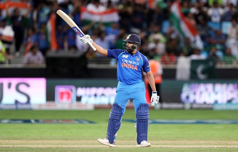 DUBAI , UNITED ARAB EMIRATES, September 19 , 2018 :- Rohit Sharma , captain of Indian team after scoring his half century during the Asia Cup UAE 2018 cricket match between Pakistan vs India held at Dubai International Cricket Stadium in Dubai. ( Pawan Singh / The National )  For Sports. Story by Paul
