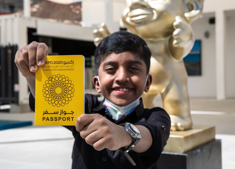 Ruwwad Najib, 10, from India with his Expo 2020 Dubai passport. All Photos by Victor Besa / The National