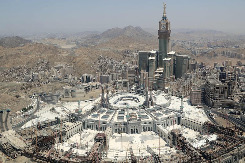The Grand Mosque in Makkah with its clock tower and the Kaaba, Islam's holiest site, in the centre. AFP