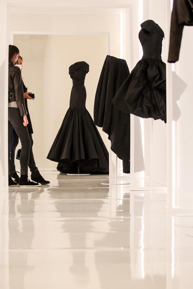 Creations designed by Tunisian fashion designer Azzedine Alaia are displayed during the 'Alaia et Balenciaga - Sculpteurs de la forme' exhibition at Azzedine Alaia Foundation in Paris, France. EPA