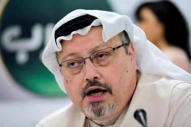 Saudi journalist Jamal Khashoggi speaks during a news conference in Manama, Bahrain. AP
