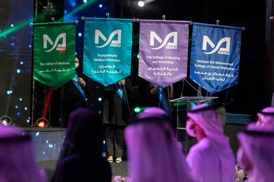 The Mohammed Bin Rashid University Of Medicine and Health Sciences graduation ceremony takes place at Dubai Opera. Antonie Robertson / The National
