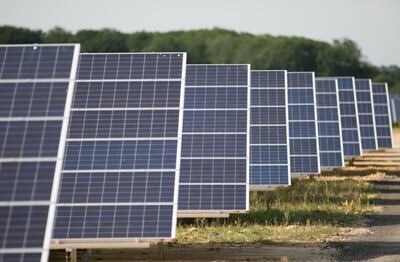 Solar panels at Kencot solar farm in Lechlade. PA