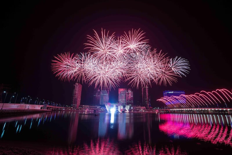 Fireworks on Al Maryah Island, Abu Dhabi, where many private sector firms are based. Al Maryah Island