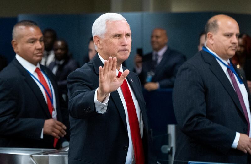 US Vice-President Mike Pence arrives for the 74th session of the United Nations General Assembly. AP Photo