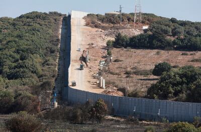 The border wall between Lebanon and Israel as seen from Marwahin, southern Lebanon. Reuters