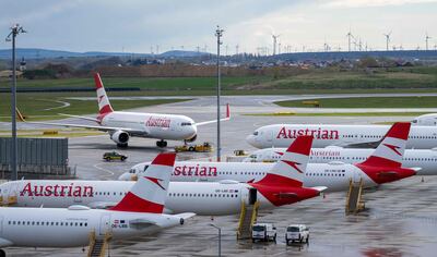 Planes operated by Austrian Airlines sit on the tarmac at Vienna International Airport. AFP