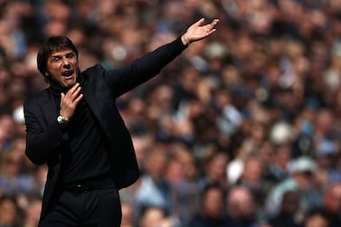 LONDON, ENGLAND - APRIL 16: Antonio Conte, Manager of Tottenham Hotspur, reacts during the Premier League match between Tottenham Hotspur and Brighton & Hove Albion at Tottenham Hotspur Stadium on April 16, 2022 in London, England. (Photo by Ryan Pierse / Getty Images)